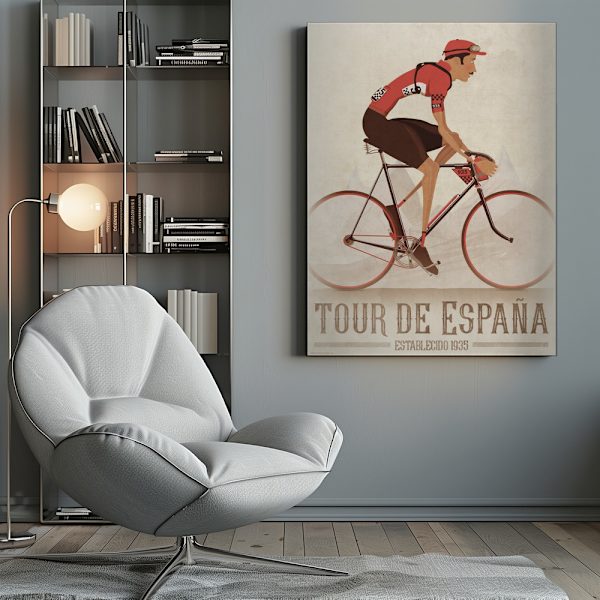 Vintage La Vuelta Cyclist On Bike Canvastavla 50x70 cm