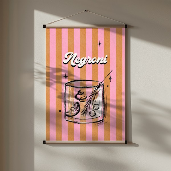 Negroni Drink on Stripes Poster 30x40 cm