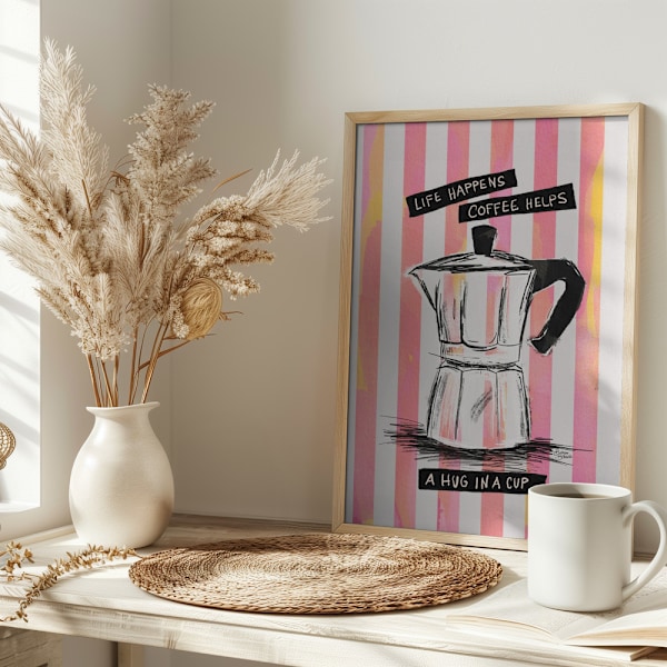 Mocca Coffee on Stripes - Hug in a Cup Poster 30x40 cm