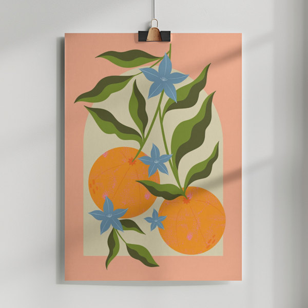 Orange Branch with Flowers Poster 50x70 cm