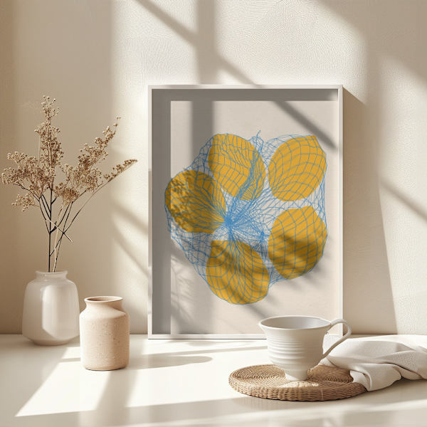 Five Lemons In a Net Bag Poster 30x40 cm