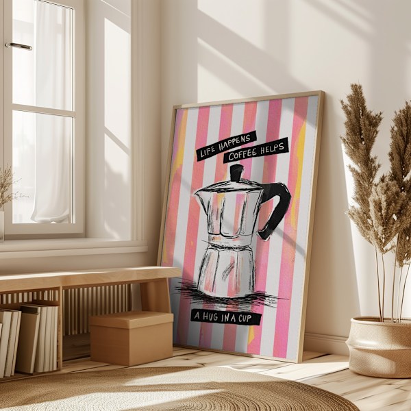 Mocca Coffee on Stripes - Hug in a Cup Poster 50x70 cm