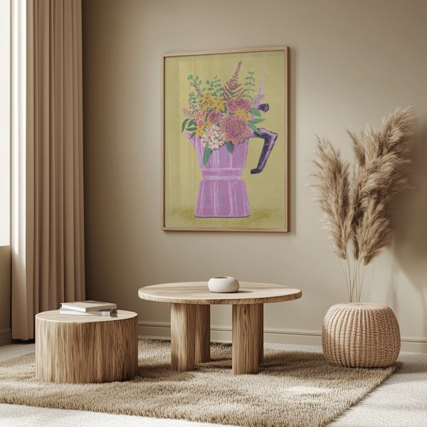 Espresso Maker with Flowers Poster 50x70 cm
