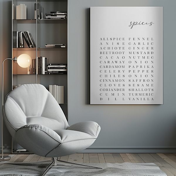 List of spices Canvastavla 50x70 cm