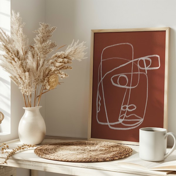 Line art abstract portrait terracotta 02 Poster 30x40 cm