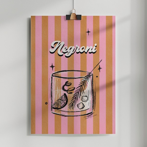 Negroni Drink on Stripes Poster 50x70 cm