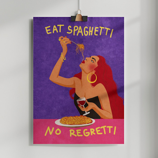 Eat spaghetti no regretti Poster 50x70 cm