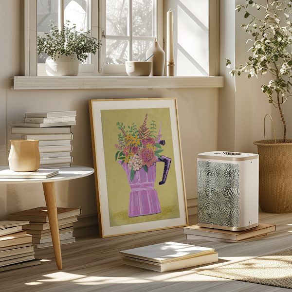 Espresso Maker with Flowers Poster 50x70 cm