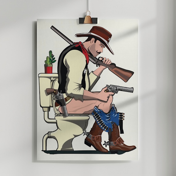 Cowboy On the Toilet Poster 50x70 cm