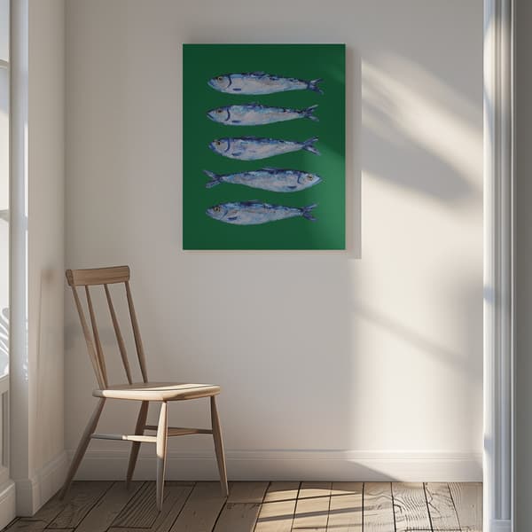 Sardines Forest Green Canvastavla 30x40 cm