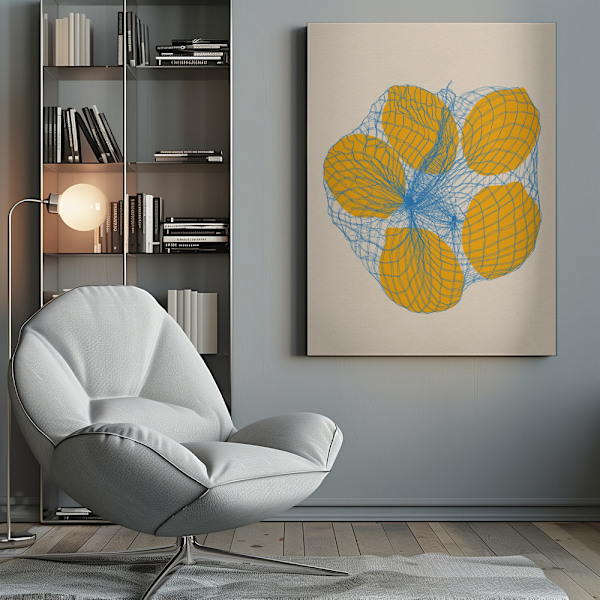 Five Lemons In a Net Bag Canvastavla 50x70 cm
