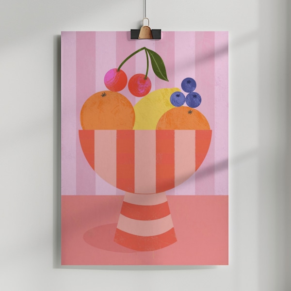 Fruit in Striped Bowl Poster 50x70 cm