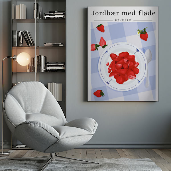 Strawberry with cream - Denmark Canvastavla 50x70 cm