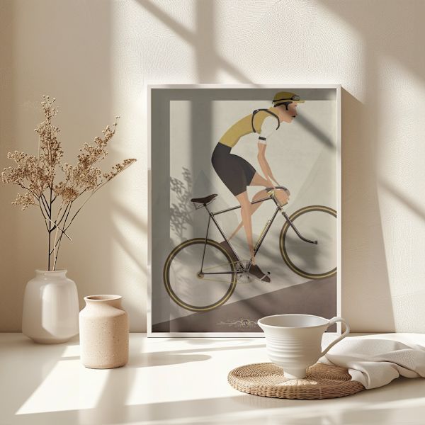 Vintage Uphill Cyclist On Bike Poster 30x40 cm