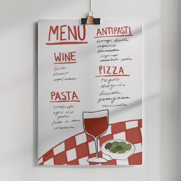 Italian Menu Poster 50x70 cm