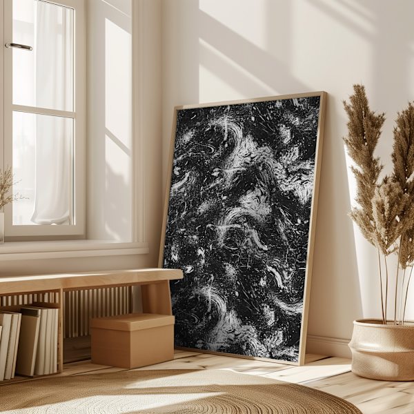 Abstract Dripping Painting Black White Poster 50x70 cm