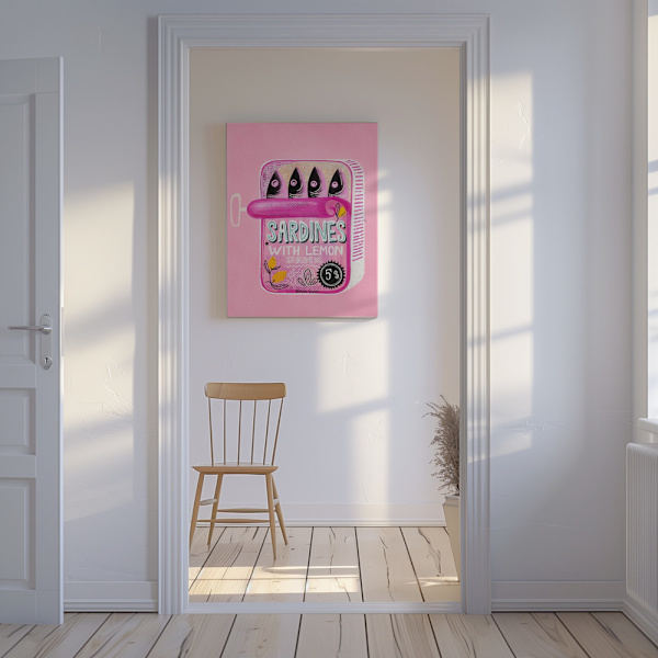 Sardines Tin Can Pink Canvastavla 50x70 cm