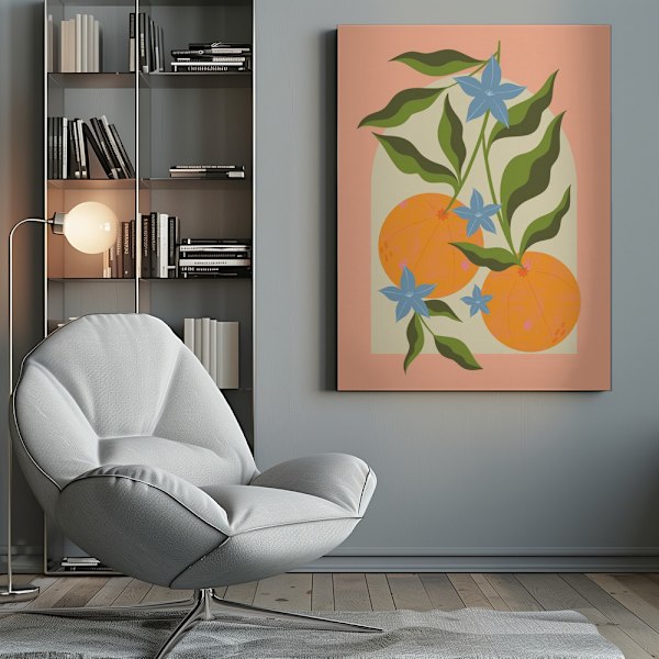 Orange Branch with Flowers Canvastavla 50x70 cm