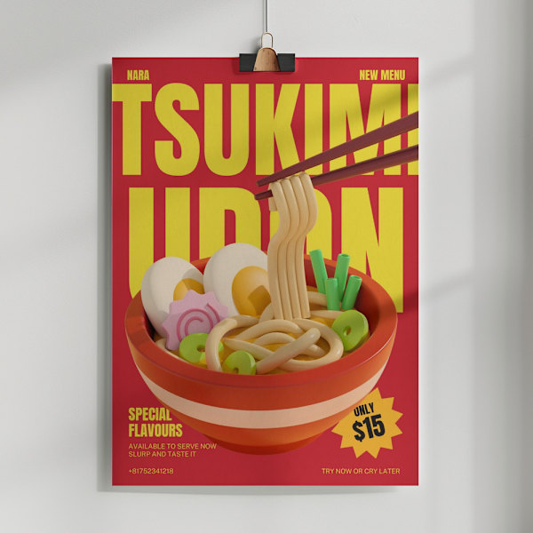 Tsukimi Udon Menu Poster 50x70 cm