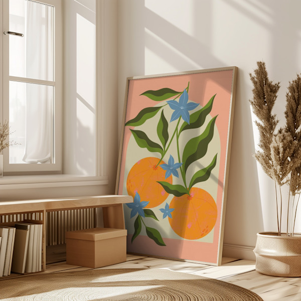 Orange Branch with Flowers Poster 50x70 cm