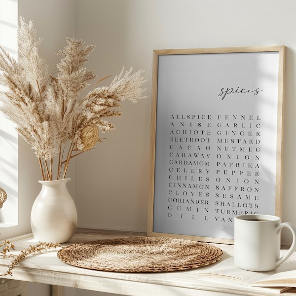 List of spices Poster 30x40 cm