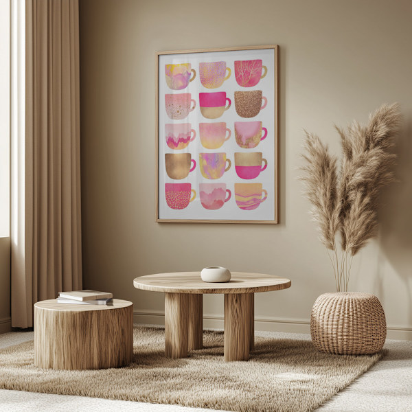 Pretty Pink Coffee Cups Poster 50x70 cm