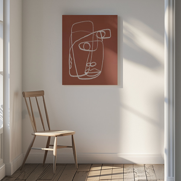 Line art abstract portrait terracotta 02 Canvastavla 30x40 cm