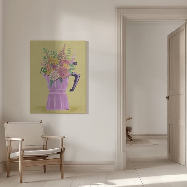 Espresso Maker with Flowers Canvastavla 50x70 cm