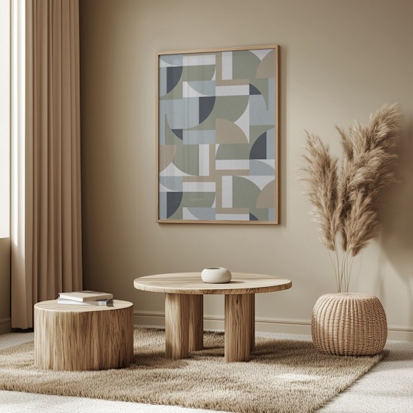 Futuristic Bauhaus Polygons Beige Poster 50x70 cm