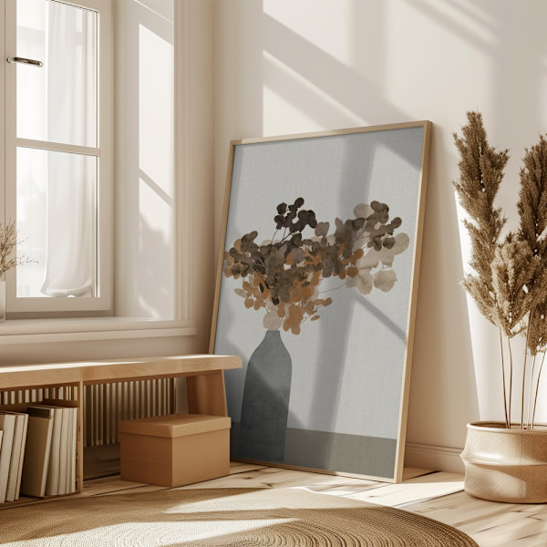 Rust Brown Dried Flowers In Vase On Table 2 Poster 50x70 cm