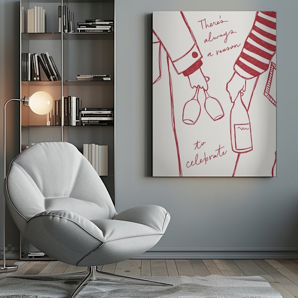 Two persons holding a wine bottle and wine glasses with the text &quot;There&#039;s always a reason to celebrate&quot; Canvastavla 50x70 cm