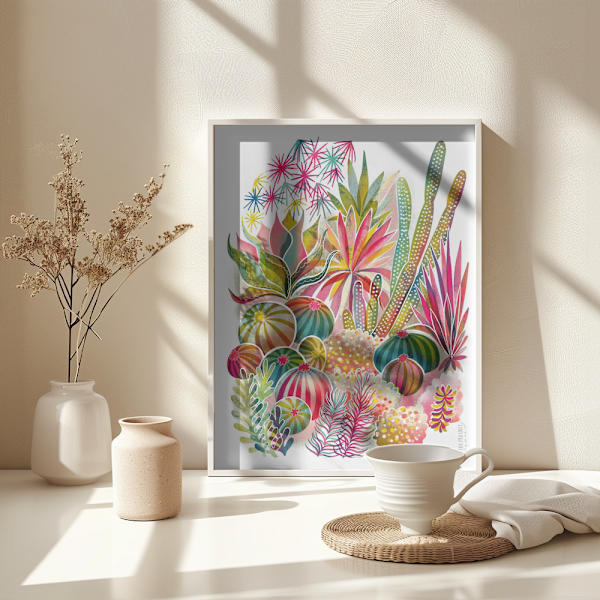 Flowering Succulent and Cacti Garden Poster 30x40 cm