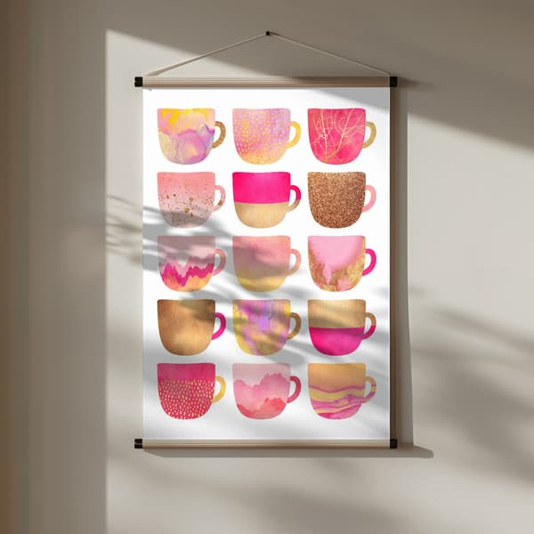Pretty Pink Coffee Cups Poster 30x40 cm