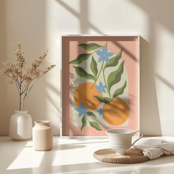 Orange Branch with Flowers Poster 30x40 cm