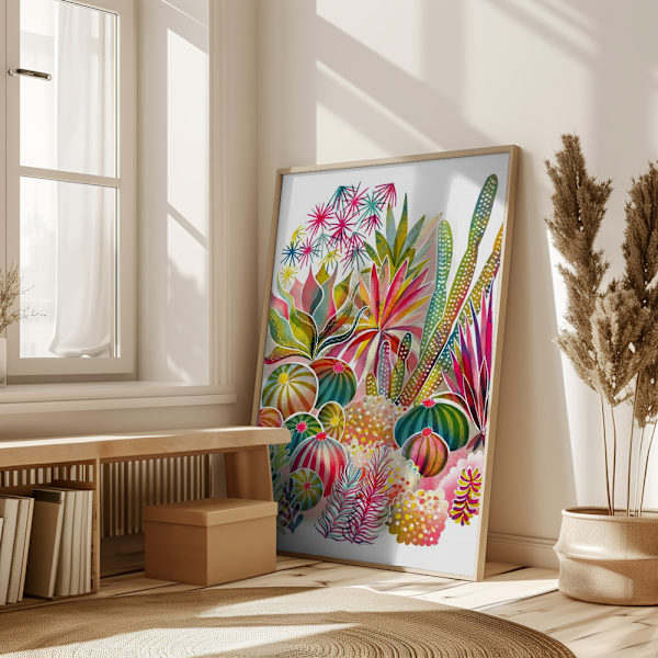 Flowering Succulent and Cacti Garden Poster 50x70 cm