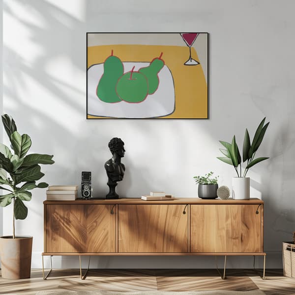 Green pears on the table Poster 40x30 cm