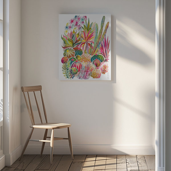 Flowering Succulent and Cacti Garden Canvastavla 30x40 cm