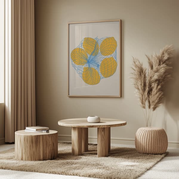 Five Lemons In a Net Bag Poster 50x70 cm