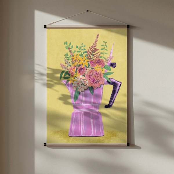 Espresso Maker with Flowers Poster 30x40 cm