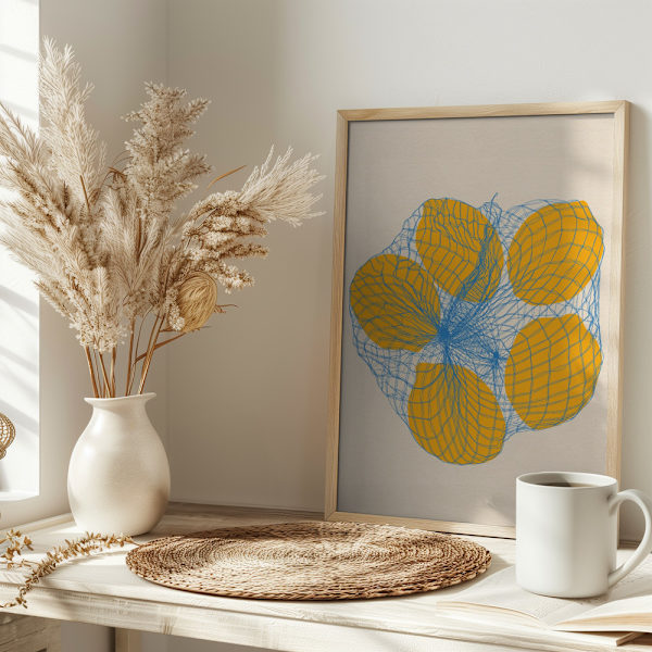 Five Lemons In a Net Bag Poster 30x40 cm