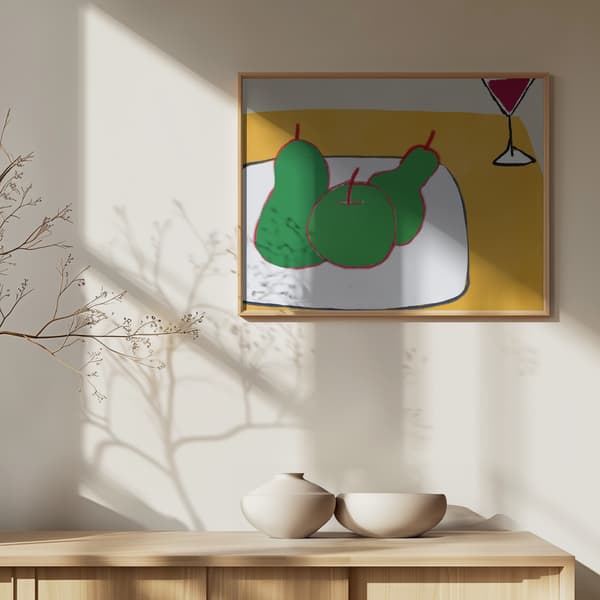 Green pears on the table Poster 40x30 cm