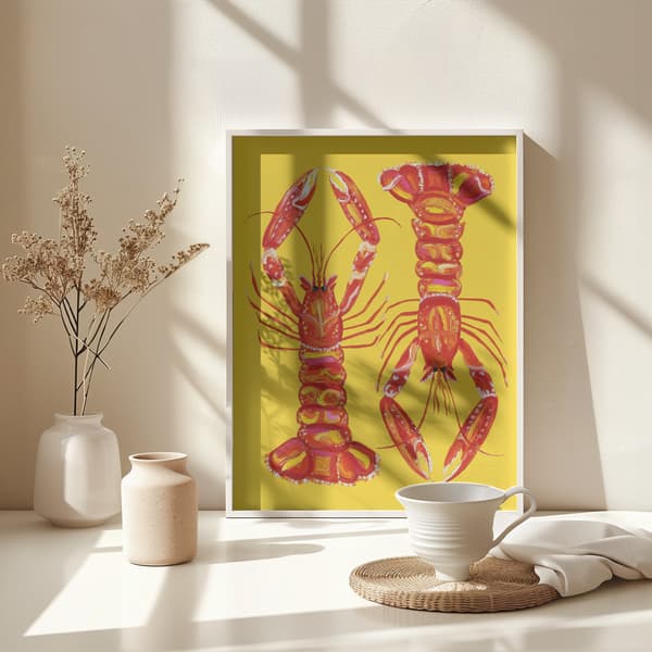 Langoustines On Yellow Poster 30x40 cm