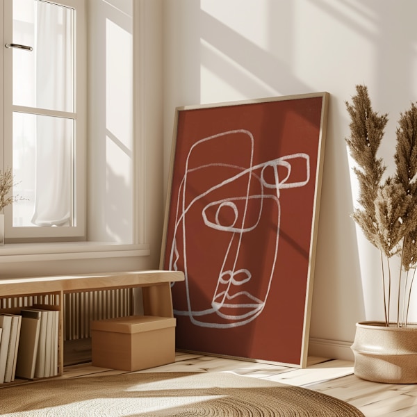 Line art abstract portrait terracotta 02 Poster 50x70 cm