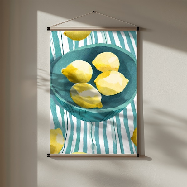 Zitronen in türkisfarbener Schale Poster 30x40 cm