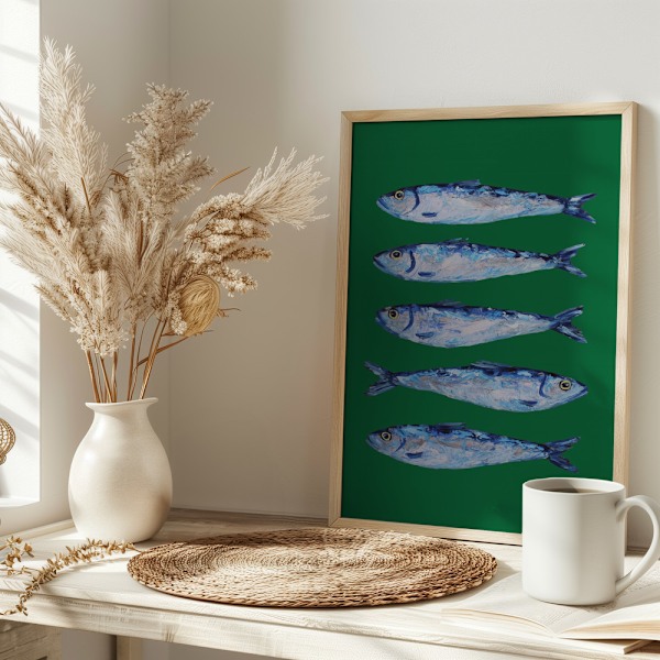 Sardines Forest Green Poster 30x40 cm