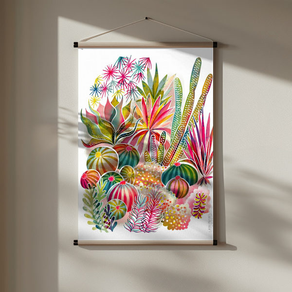 Flowering Succulent and Cacti Garden Poster 30x40 cm