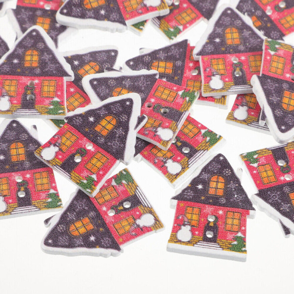 1 Pack Xmas House Buttons Tecknad DIY Julsömnadsknappar Jul