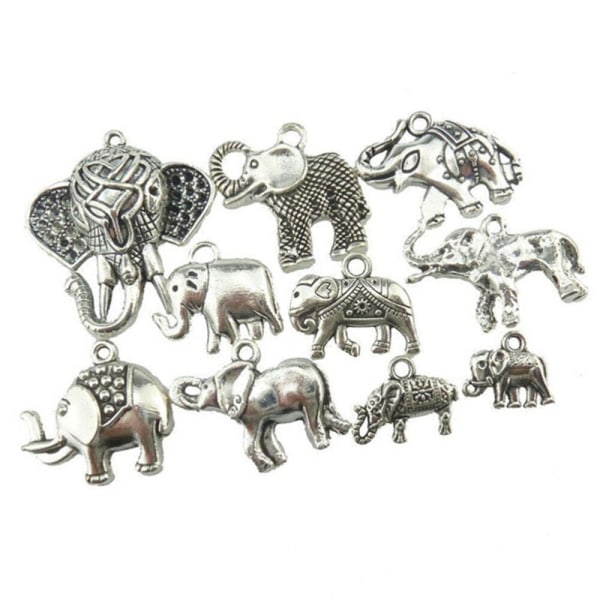 10st vintage elefantberlockshängen för DIY-smyckefynd Tillbehörhantverk