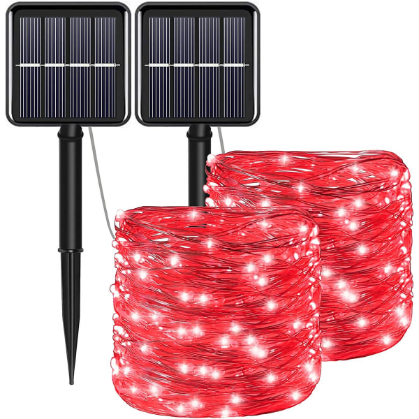 Röda Solar Christmas String Lights Outdoor Vattentät 100 LED2 Pack 8 Modes Koppar String Lights Fairy