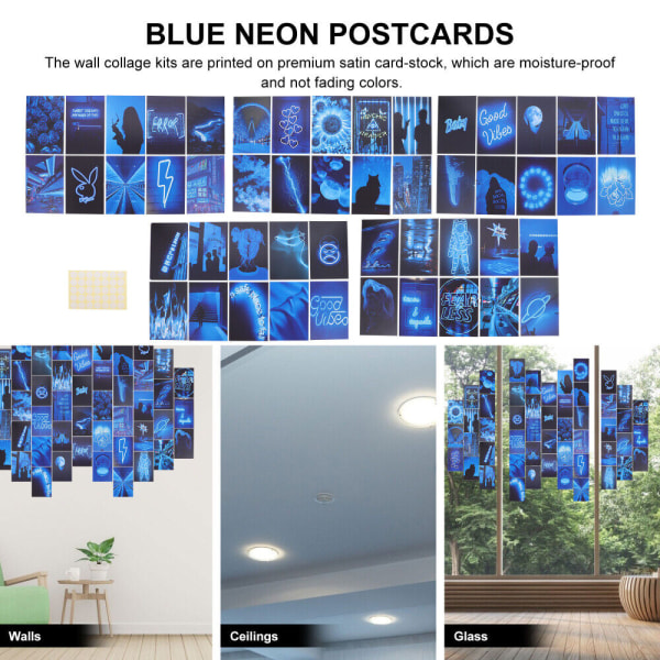 50 st vykortset Neonblå fotodekaler Dekorera liten affisch